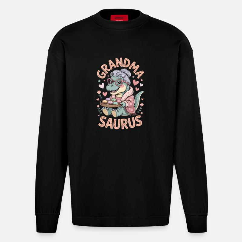 Oma Saurus Großmutter - Heavyweight Oversized Organic Langarmshirt Made in EU - SOLID BLACK