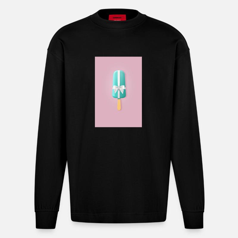 Popsicles avec nœud – Cadeau sucré - Manches longues bio épais oversize fabriqué en UE - SOLID BLACK