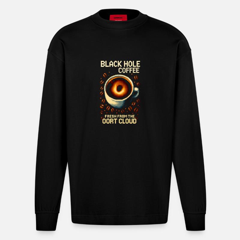 Black Hole Coffee Pixel Roast - Heavyweight Oversized Organic Langarmshirt Made in EU - SOLID BLACK