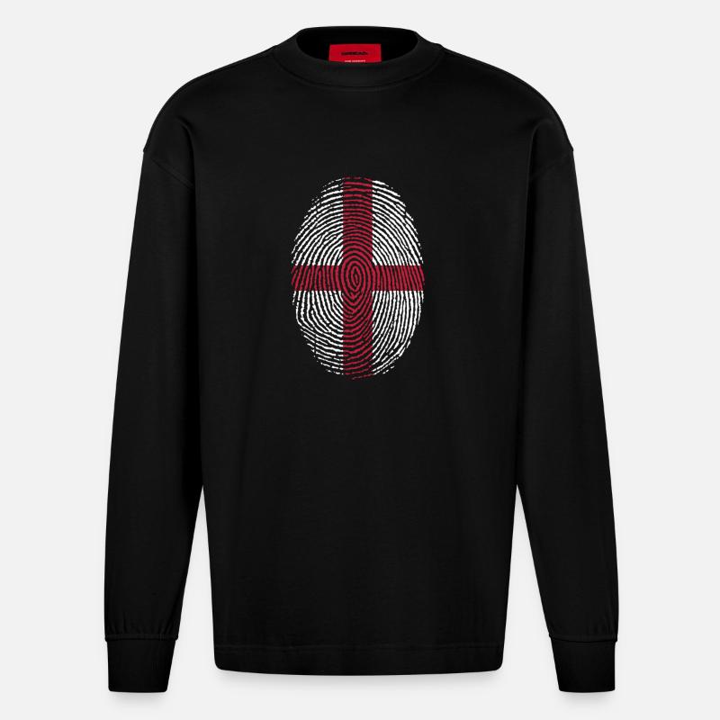 Empreinte digitale du drapeau anglais - Manches longues bio épais oversize fabriqué en UE - SOLID BLACK