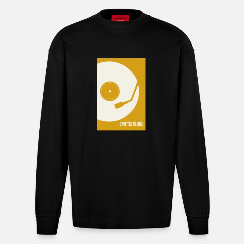 Drop The Needle Turntable Poster - Heavyweight Oversized Organic Langarmshirt Made in EU - SOLID BLACK