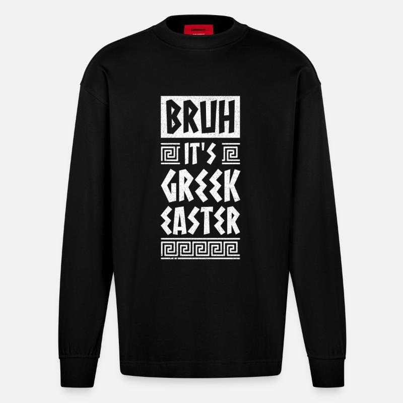 Mec, c’est Pâques orthodoxe grec - Manches longues bio épais oversize fabriqué en UE - SOLID BLACK