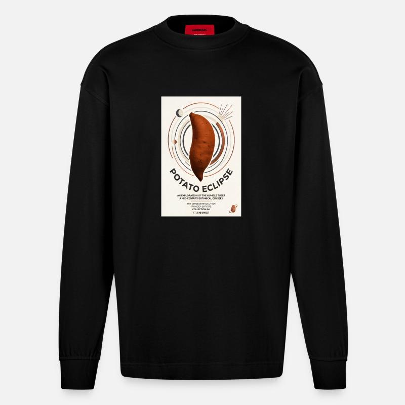 Potato Eclipse: Humble Tuber Odyssey - Heavyweight Oversized Organic Longsleeve Shirt Made in EU - SOLID BLACK
