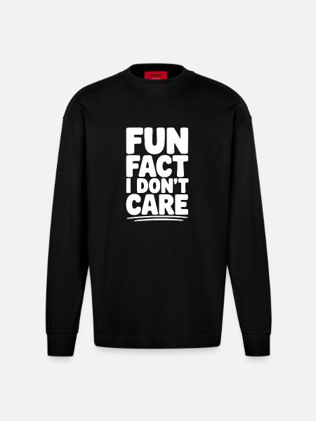 Fun Fact I Don't Care - Heavyweight Oversized Organic Longsleeve Shirt Made in EU - SOLID BLACK
