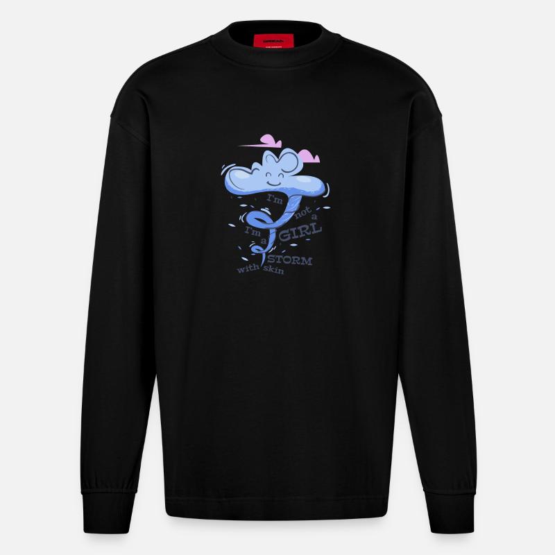 Mädchen Sturm - frech selbstbewusst Spruch - Heavyweight Oversized Organic Langarmshirt Made in EU - SOLID BLACK