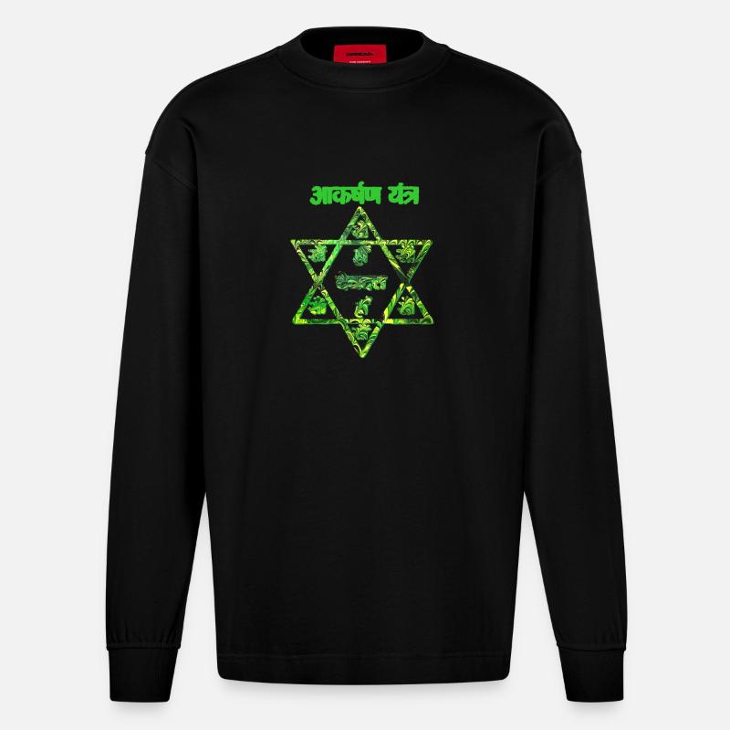 akarshan yantra e 35 - Heavyweight Oversized Organic Langarmshirt Made in EU - SOLID BLACK