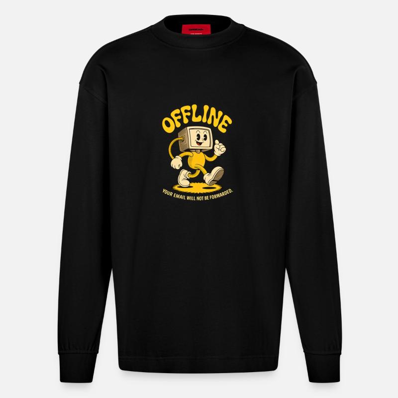 Offline Büro PC Emails Computer - Heavyweight Oversized Organic Langarmshirt Made in EU - SOLID BLACK