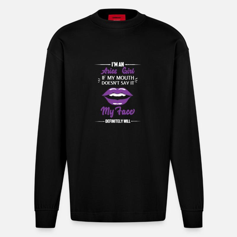 Sternzeichen Widder - Heavyweight Oversized Organic Langarmshirt Made in EU - SOLID BLACK