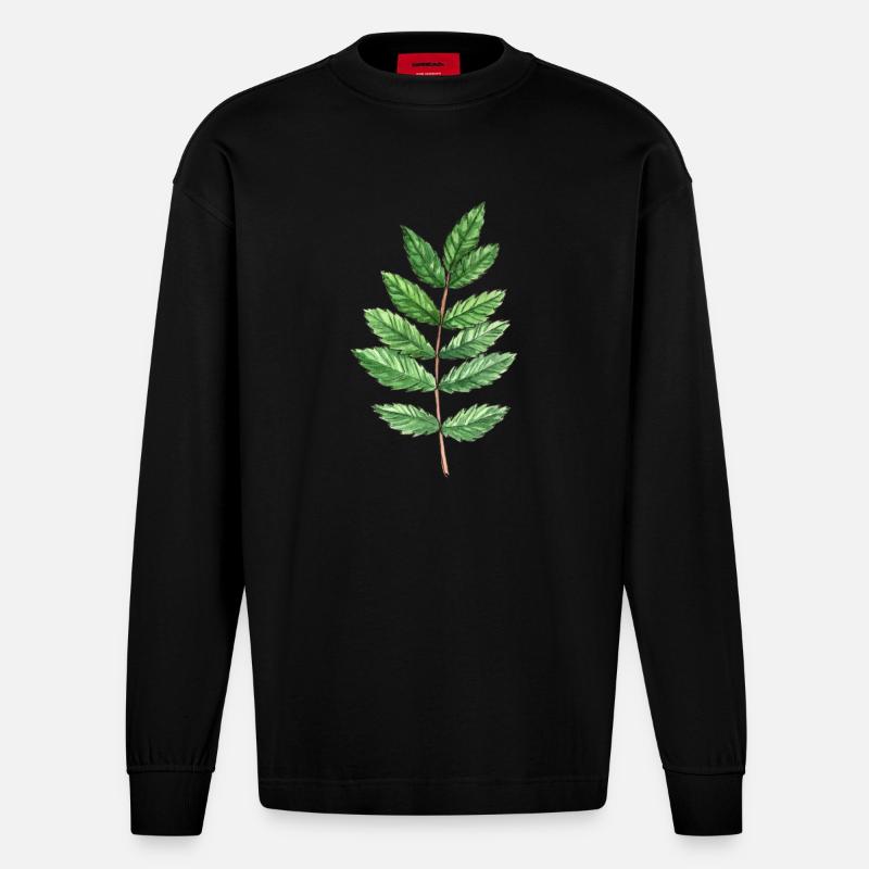Blatt einer Esche - Heavyweight Oversized Organic Langarmshirt Made in EU - SOLID BLACK