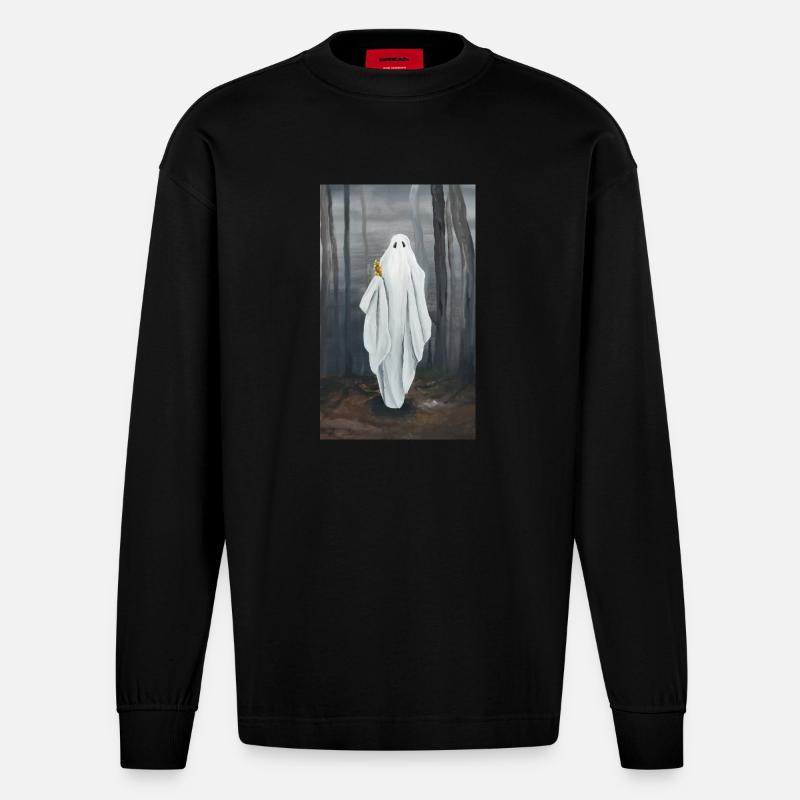 Gespenst mit Blümchen - Heavyweight Oversized Organic Langarmshirt Made in EU - SOLID BLACK