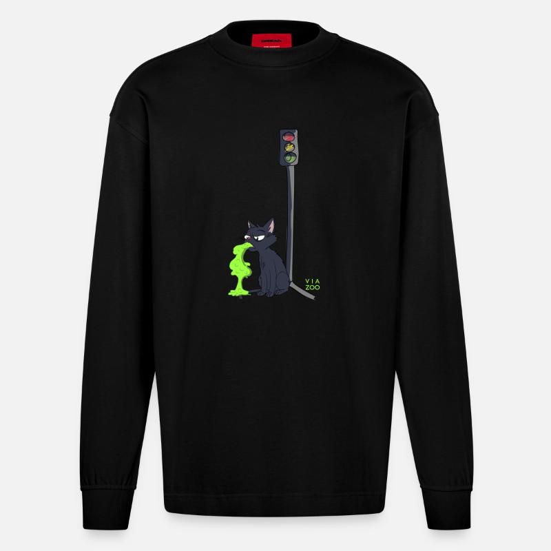 Sick Cat Viazoo - Heavyweight Oversized Organic Langarmshirt Made in EU - SOLID BLACK