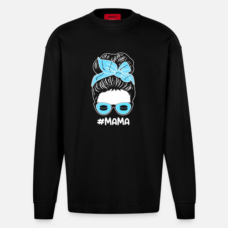 Eishockeyspieler Mama Mutter Eishockey - Heavyweight Oversized Organic Langarmshirt Made in EU - SOLID BLACK