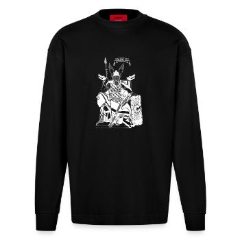 Odin on throne white - Heavyweight Oversized Organic Longsleeve Shirt Made in EU - SOLID BLACK - Front