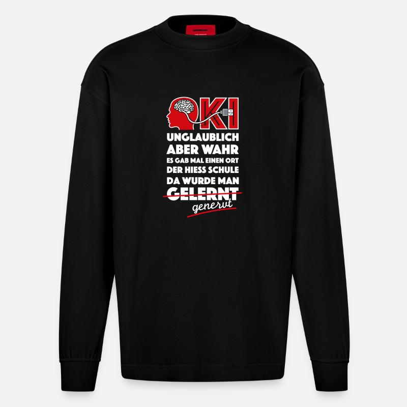 KI, ChatGPT, Schule nervt - Heavyweight Oversized Organic Langarmshirt Made in EU - SOLID BLACK