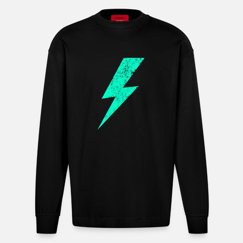 Elektrischer Blitz in Pastell - Heavyweight Oversized Organic Langarmshirt Made in EU - SOLID BLACK