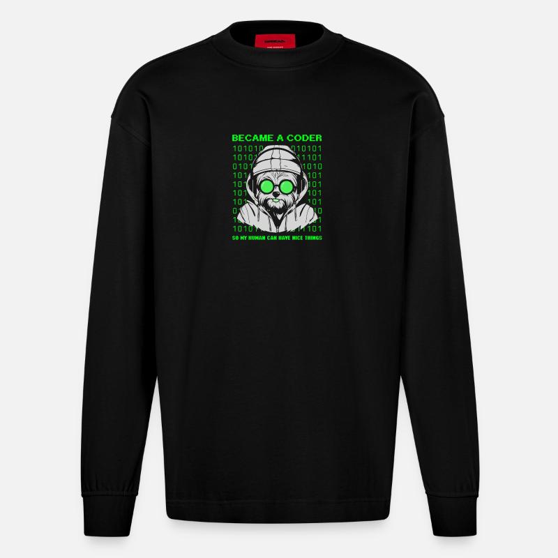Became a Coder – Cyber Dog Binary - Heavyweight Oversized Organic Langarmshirt Made in EU - SOLID BLACK