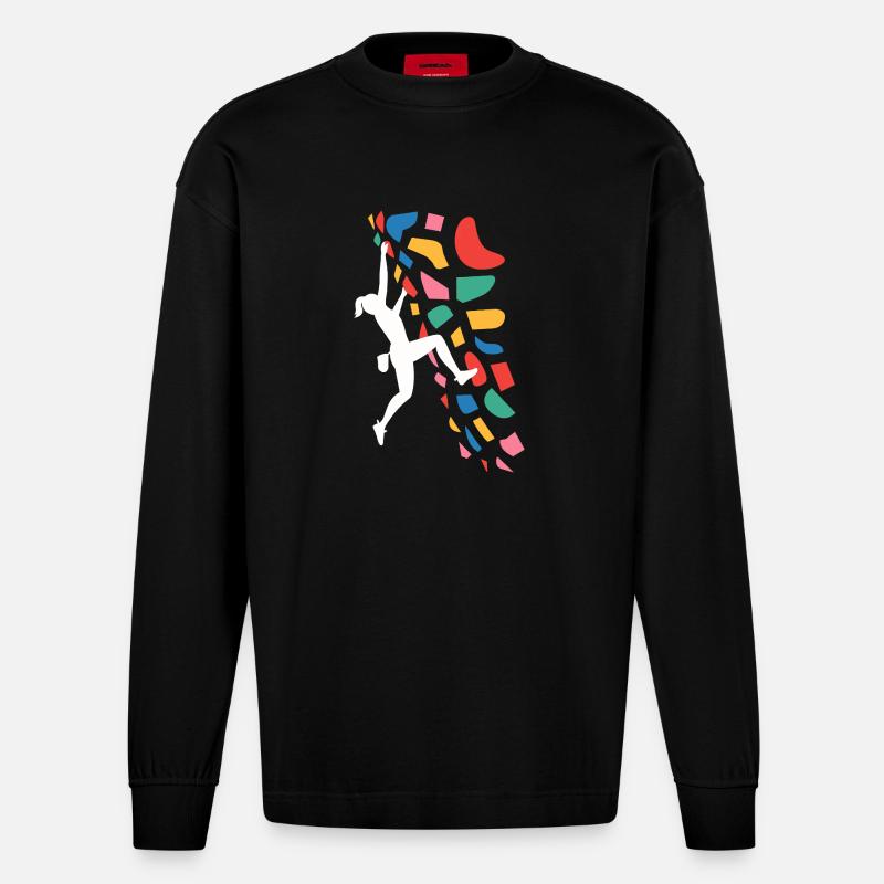 Boulder-Kletterer Bunte Griffe - Heavyweight Oversized Organic Langarmshirt Made in EU - SOLID BLACK