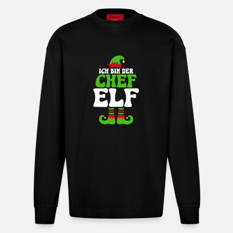 Ich bin der Chef Elf - Heavyweight Oversized Organic Langarmshirt Made in EU - SOLID BLACK