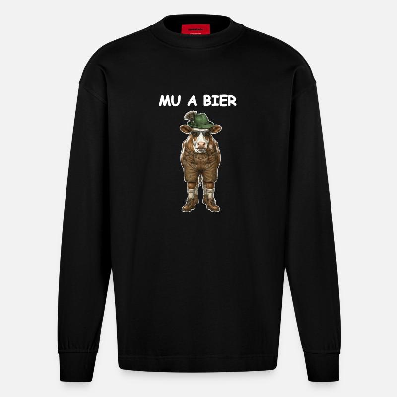 Bier Kuh Bauer Party - Heavyweight Oversized Organic Langarmshirt Made in EU - SOLID BLACK