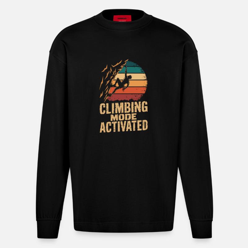  Climbing Mode Activated Klettern Boulder Retro - Heavyweight Oversized Organic Langarmshirt Made in EU - SOLID BLACK