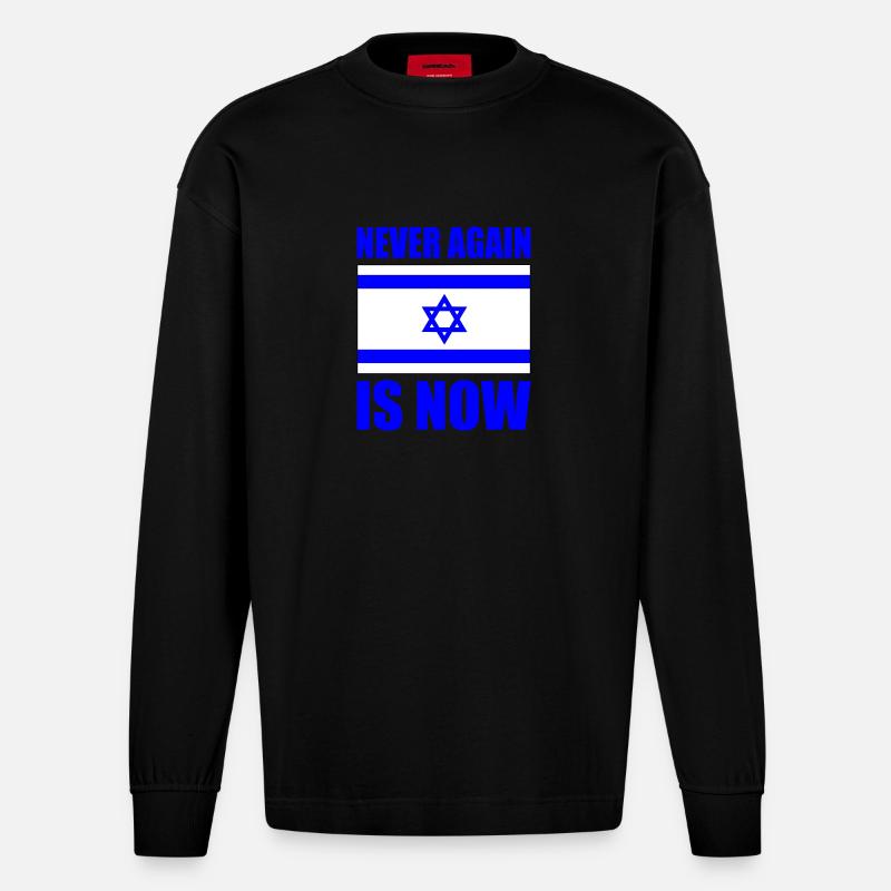 Never again is now - Heavyweight Oversized Organic Langarmshirt Made in EU - SOLID BLACK