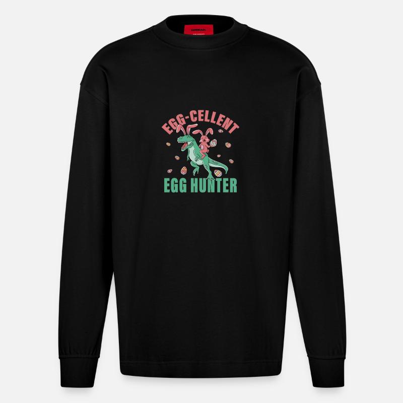 Eier-cellent Eierjäger - Heavyweight Oversized Organic Langarmshirt Made in EU - SOLID BLACK
