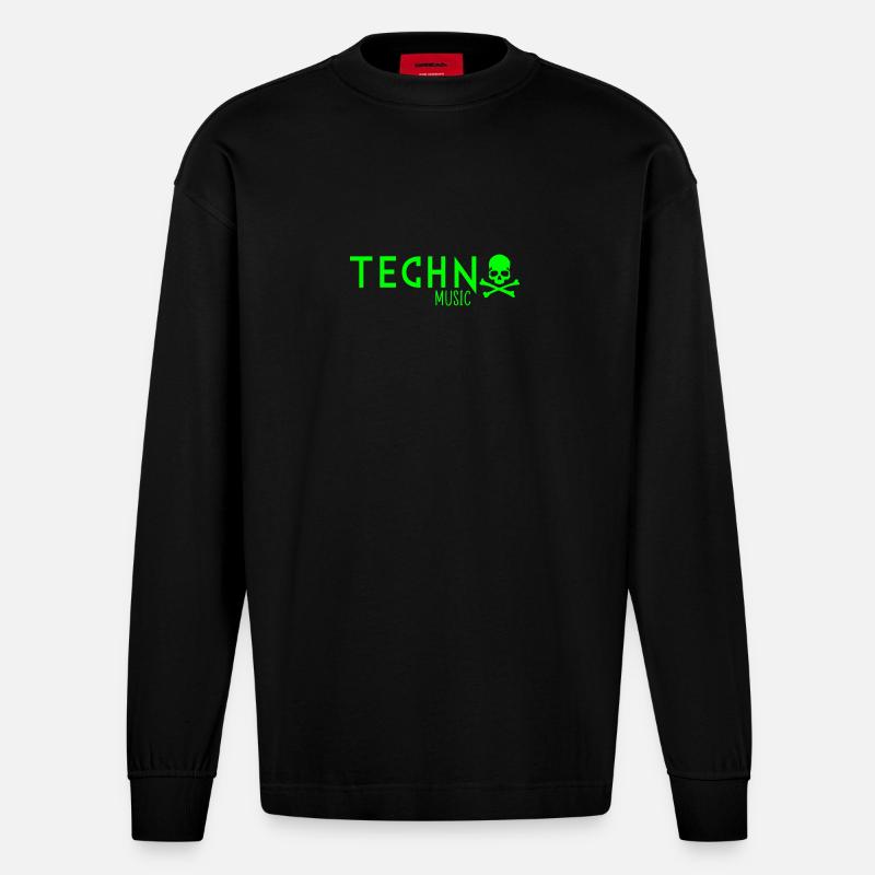 Techno-Musik - Heavyweight Oversized Organic Langarmshirt Made in EU - SOLID BLACK