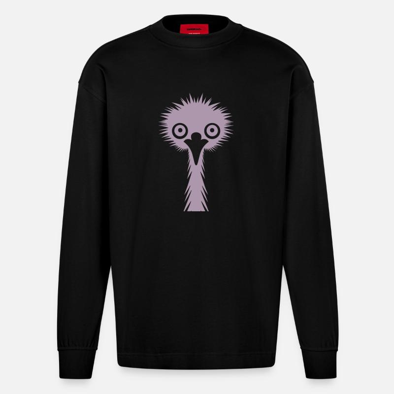 Silhouette aggraziata: Emù e struzzo in silhouette - Maglia a maniche lunghe ecologica oversize Heavyweight Made in UE - SOLID BLACK