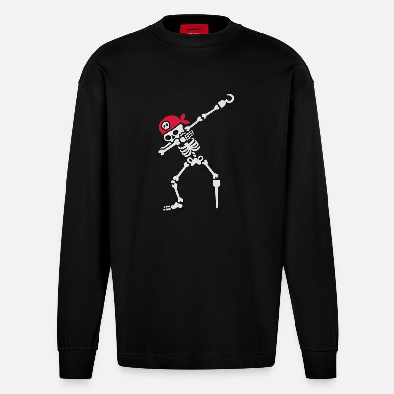 Dab / dabbing skeleton pirate - Manches longues bio épais oversize fabriqué en UE - SOLID BLACK