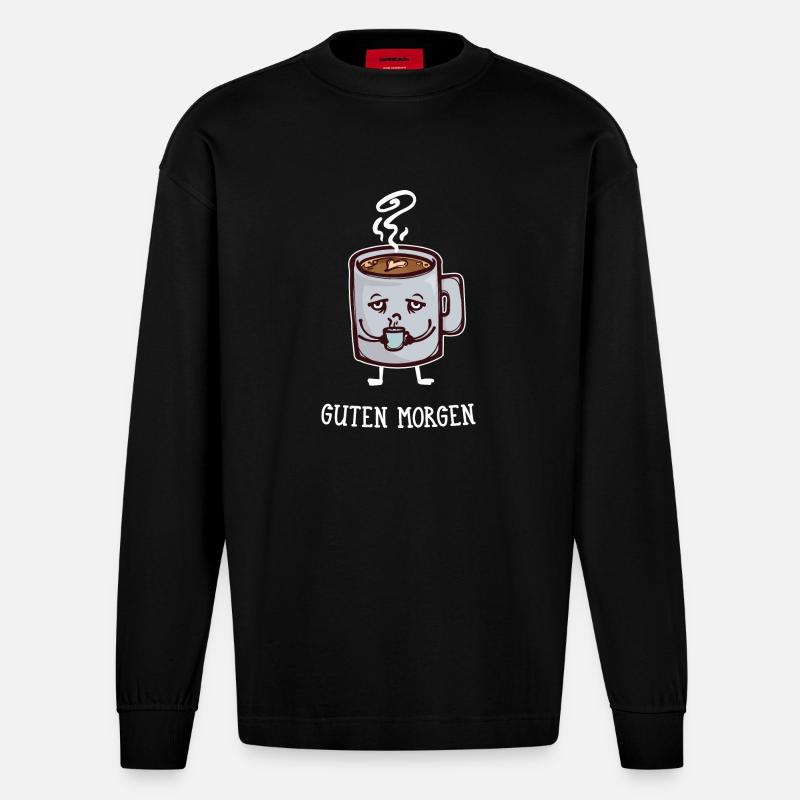 Frühstück Kaffee Koffein Statement Kaffeetrinker - Heavyweight Oversized Organic Langarmshirt Made in EU - SOLID BLACK