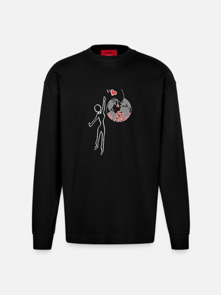 Give love - Heavyweight Oversized Organic Longsleeve Shirt Made in EU - SOLID BLACK