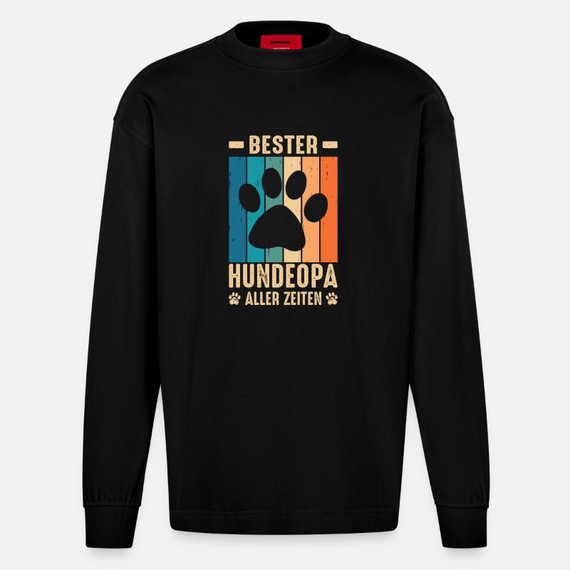 Hundeopa Geschenke Hundeliebhaber Hunde - Heavyweight Oversized Organic Langarmshirt Made in EU - SOLID BLACK