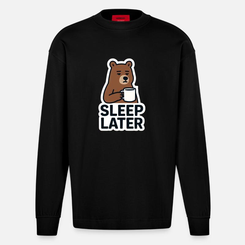 Bär Ruhiger Schlaf Später Illustration - Heavyweight Oversized Organic Langarmshirt Made in EU - SOLID BLACK