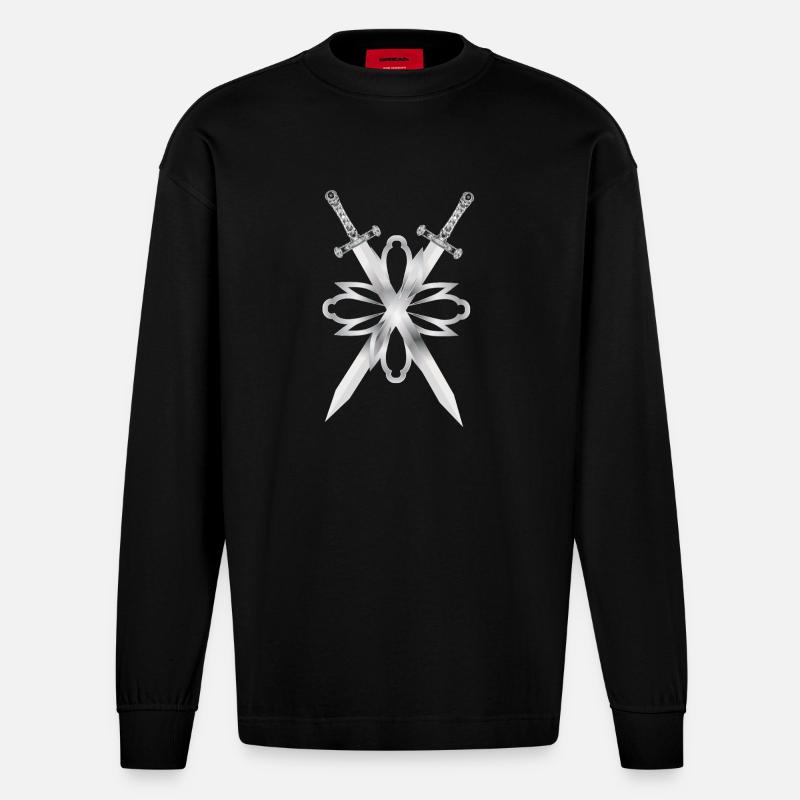 Deux épées ornées d’argent - Manches longues bio épais oversize fabriqué en UE - SOLID BLACK