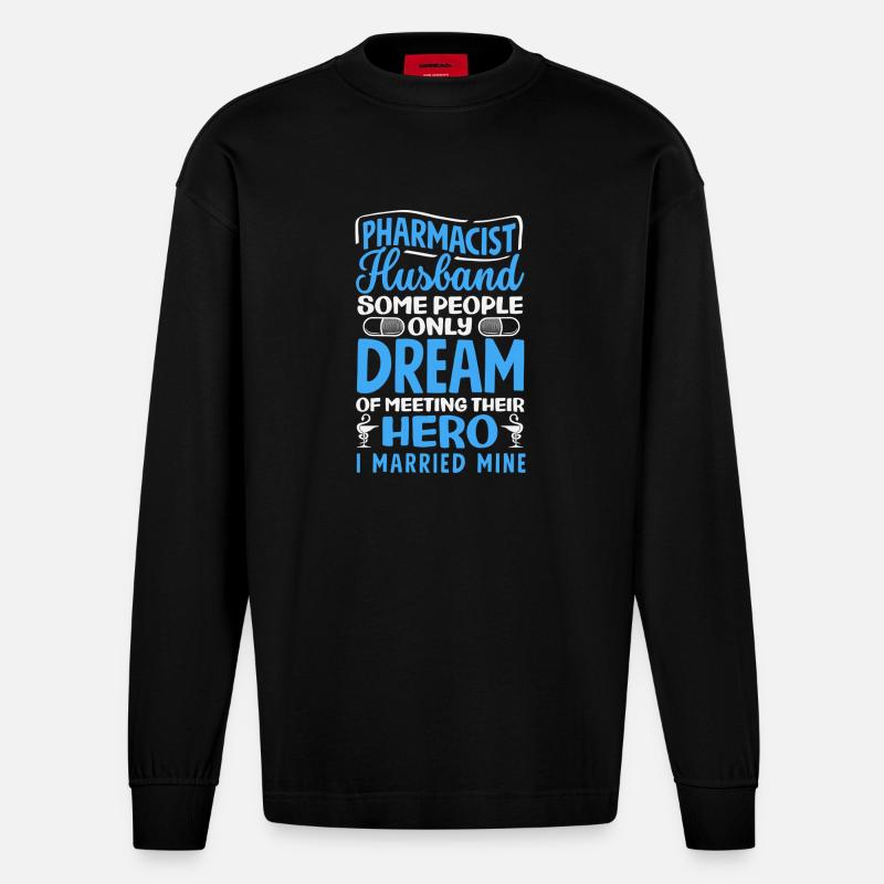 Apotheker Ehemann Pharmazietechniker - Heavyweight Oversized Organic Langarmshirt Made in EU - SOLID BLACK