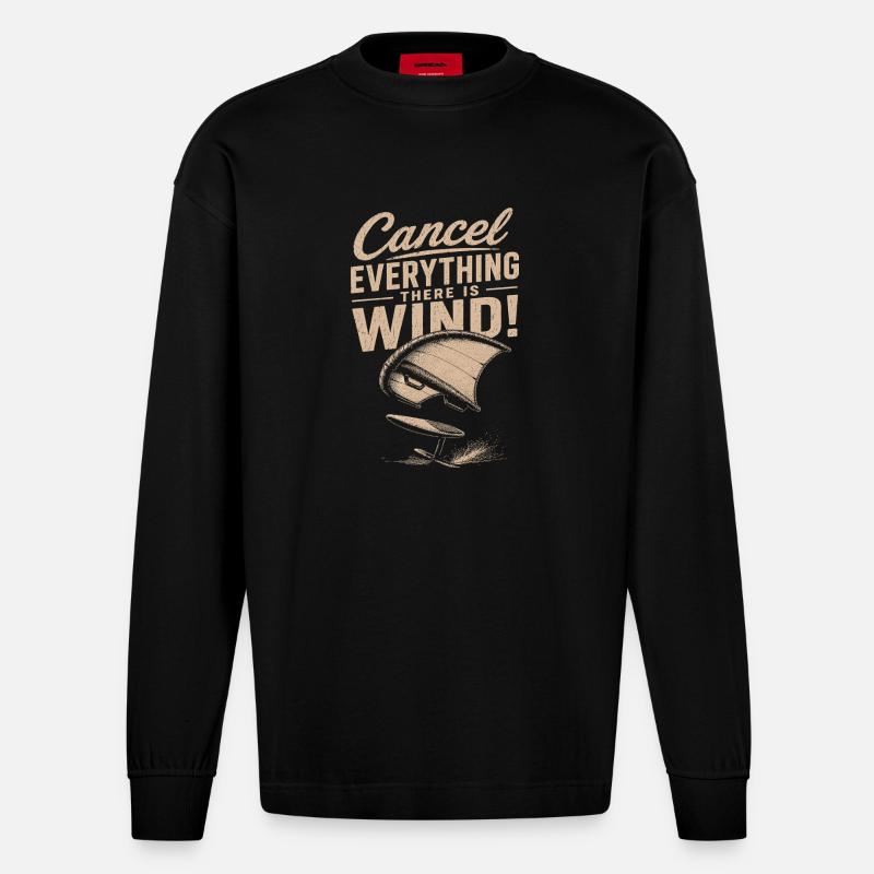 Windstorm Windsurf Statement - Heavyweight Oversized Organic Longsleeve Shirt Made in EU - SOLID BLACK