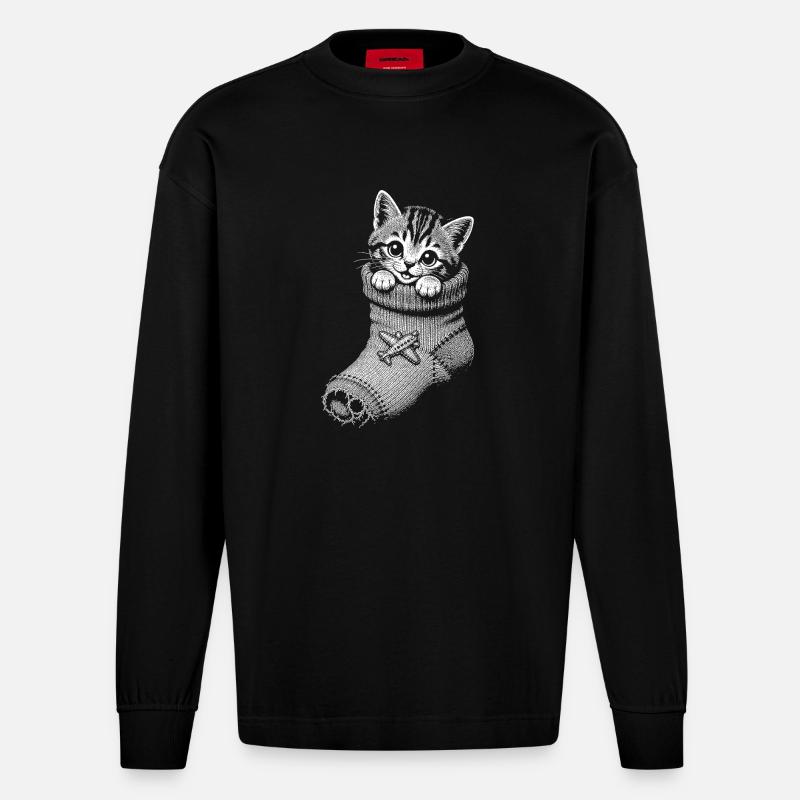 Chaton - Manches longues bio épais oversize fabriqué en UE - SOLID BLACK