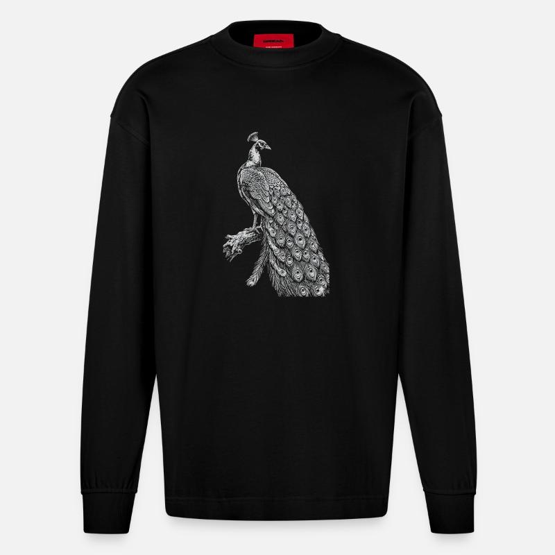 Pfauenspitze auf Schwarz - Heavyweight Oversized Organic Langarmshirt Made in EU - SOLID BLACK