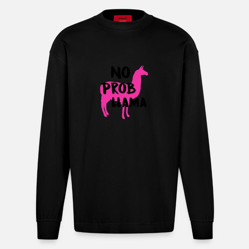 No prob llama - Heavyweight Oversized Organic Langarmshirt Made in EU - SOLID BLACK