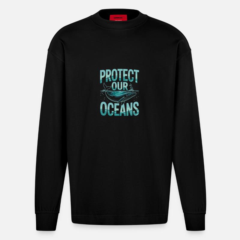 Protect Our Oceans - Heavyweight Oversized Organic Langarmshirt Made in EU - SOLID BLACK