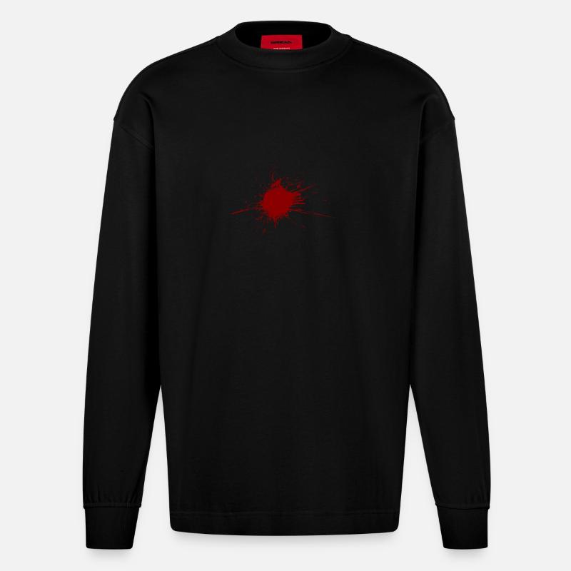 Blutspritzer aus einer Kugel Wunde - Heavyweight Oversized Organic Langarmshirt Made in EU - SOLID BLACK