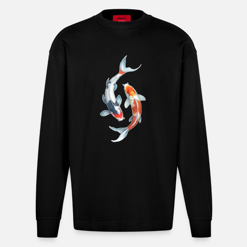 Koi Karpfen - Heavyweight Oversized Organic Langarmshirt Made in EU - SOLID BLACK