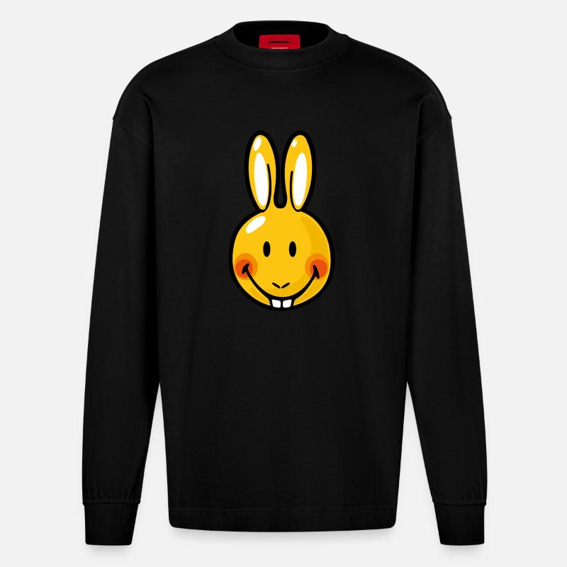 Smiley Rabbit - Heavyweight Oversized Organic Langarmshirt Made in EU - SOLID BLACK