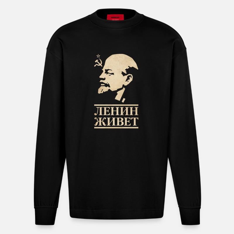 Lenin lebt - Heavyweight Oversized Organic Langarmshirt Made in EU - SOLID BLACK