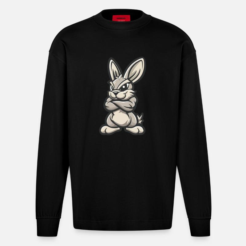 Hase Rabbit Comic - Heavyweight Oversized Organic Langarmshirt Made in EU - SOLID BLACK