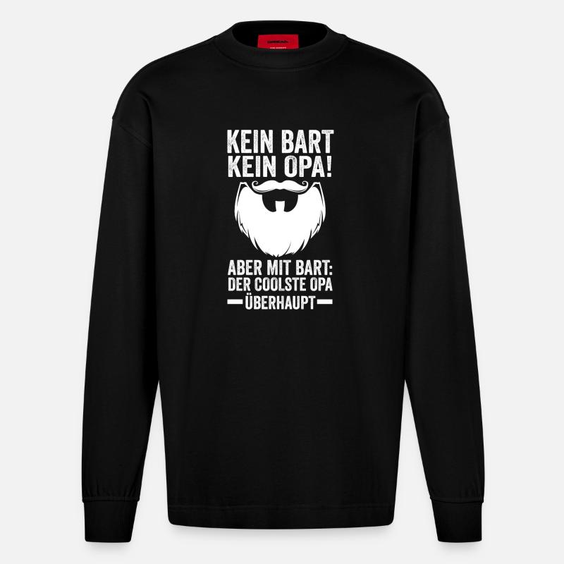 Papi avec une barbe - Manches longues bio épais oversize fabriqué en UE - SOLID BLACK