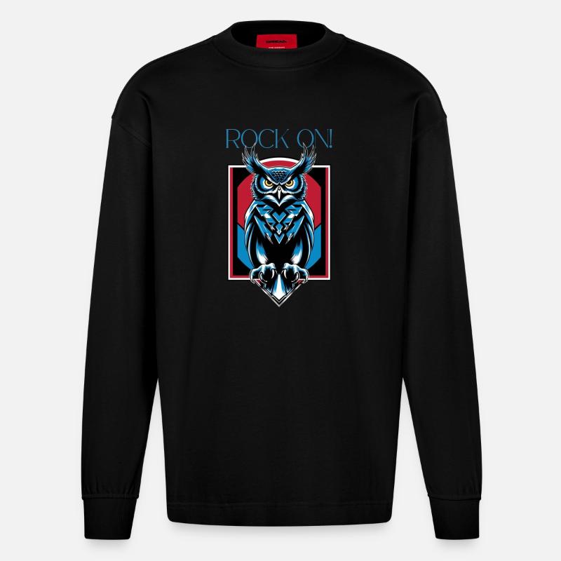 Eule - Rock on ! - Heavyweight Oversized Organic Langarmshirt Made in EU - SOLID BLACK