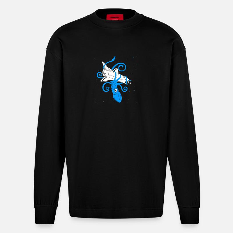 Squid vs Space Shuttle - Manches longues bio épais oversize fabriqué en UE - SOLID BLACK