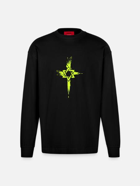 Messianske jøder krydsesymbol - Heavyweight oversized organic langærmet T-shirt made in EU - SOLID BLACK