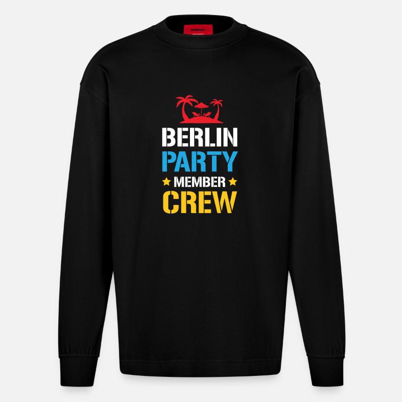 Berlin Party Crew - Heavyweight Oversized Organic Langarmshirt Made in EU - SOLID BLACK